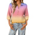 thumbnail image 2 of Garbnen Womens Tops 3/4 Sleeve Fashion Gradient Henley Shirt for Women Spring Summer Three Quarter Length Sleeve Button Women Blouses, 2 of 4