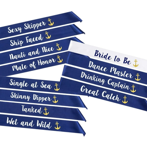 “Last Sail Before The Veil†Bachelorette Sashes | 12 pack | 1 Bride to be Sash and 11 Bride Tribe Sashes with Fun Nautical Phrases