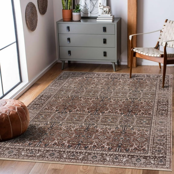 BoutiqueRugs Tibanbang Traditional Area Rug - Dustypink, MediumBrown, LightGray - 18" x 18" Sample