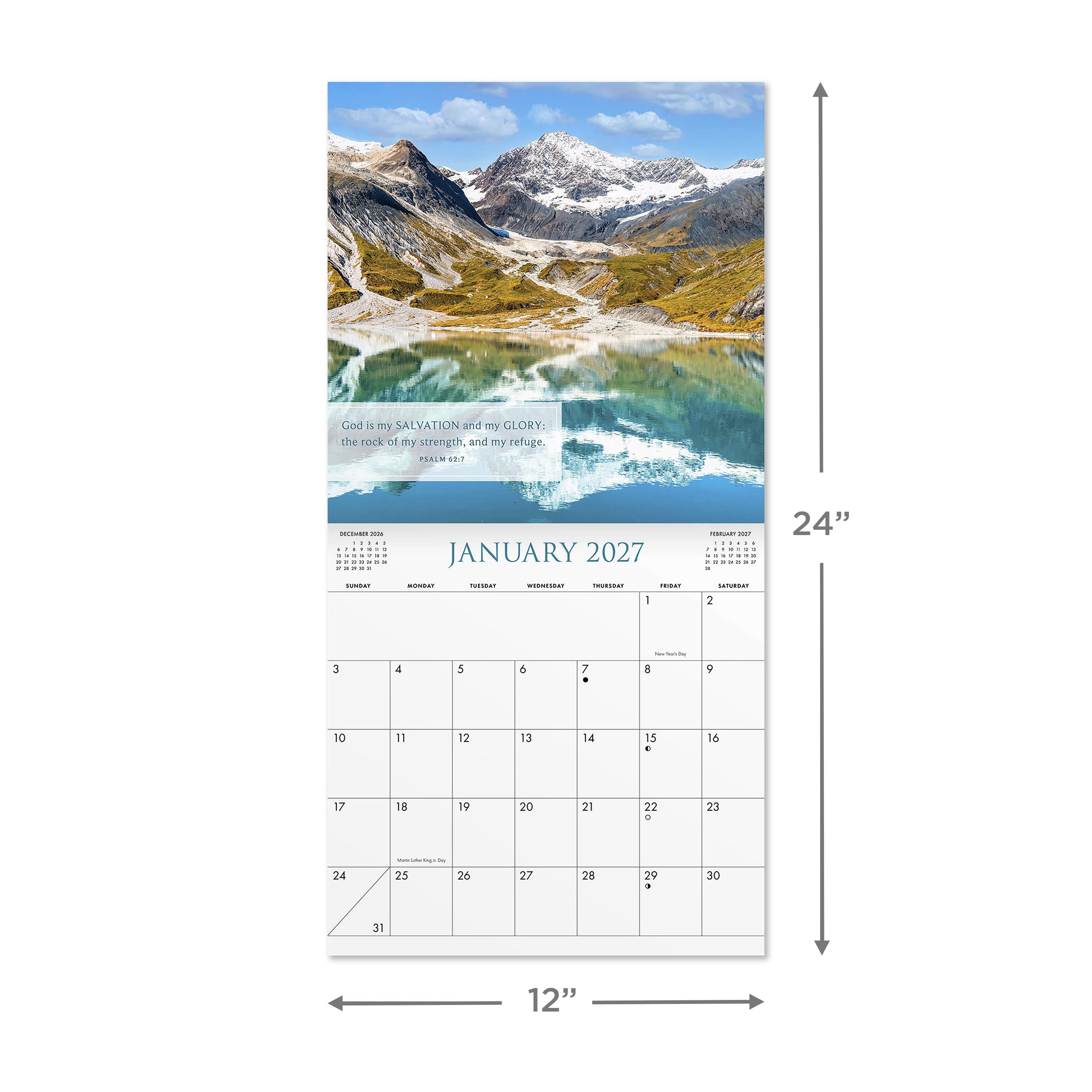 2027 Bible Verses KJV Hanging Wall Calendar 12x12 January-December Gridded