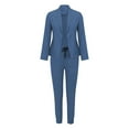thumbnail image 3 of Two Piece Sets for Women Dressy Suits Long Sleeve Blazer Sets Tapered Suits Business Professional Outfits Denim Blue S, 3 of 7