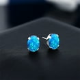 thumbnail image 3 of Gem Stone King 925 Sterling Silver Simulated Blue Opal Stud Earrings for Women Men | 2.12 Cttw | Gemstone October Birthstone | Oval Cabochon 8X6MM, 3 of 4