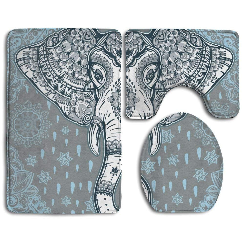 PUDMAD Beautiful Bohemian Elephant 3 Piece Bathroom Rugs Set Bath Rug