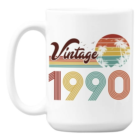

Vintage 1990 feat. Retro Sunset & Palm Trees Ceramic Coffee & Tea Mug (15oz)