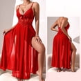 thumbnail image 4 of Bovxnpu Long Nightgowns for Women Sleeveless Sleepshirt Lace Deep V-Neck Dress High Slit Long Sheer Lounge Sleepwear, 4 of 5