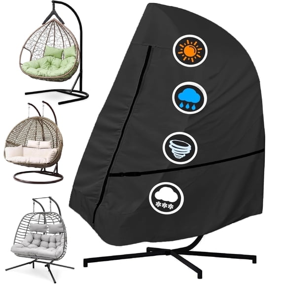 Patio Hanging Egg Chair Cover Single Seat, 600D Heavy Duty Waterproof Outdoor Wicker Swing Egg Chair with Stand Protector Fits up to 75L x 45W Inch