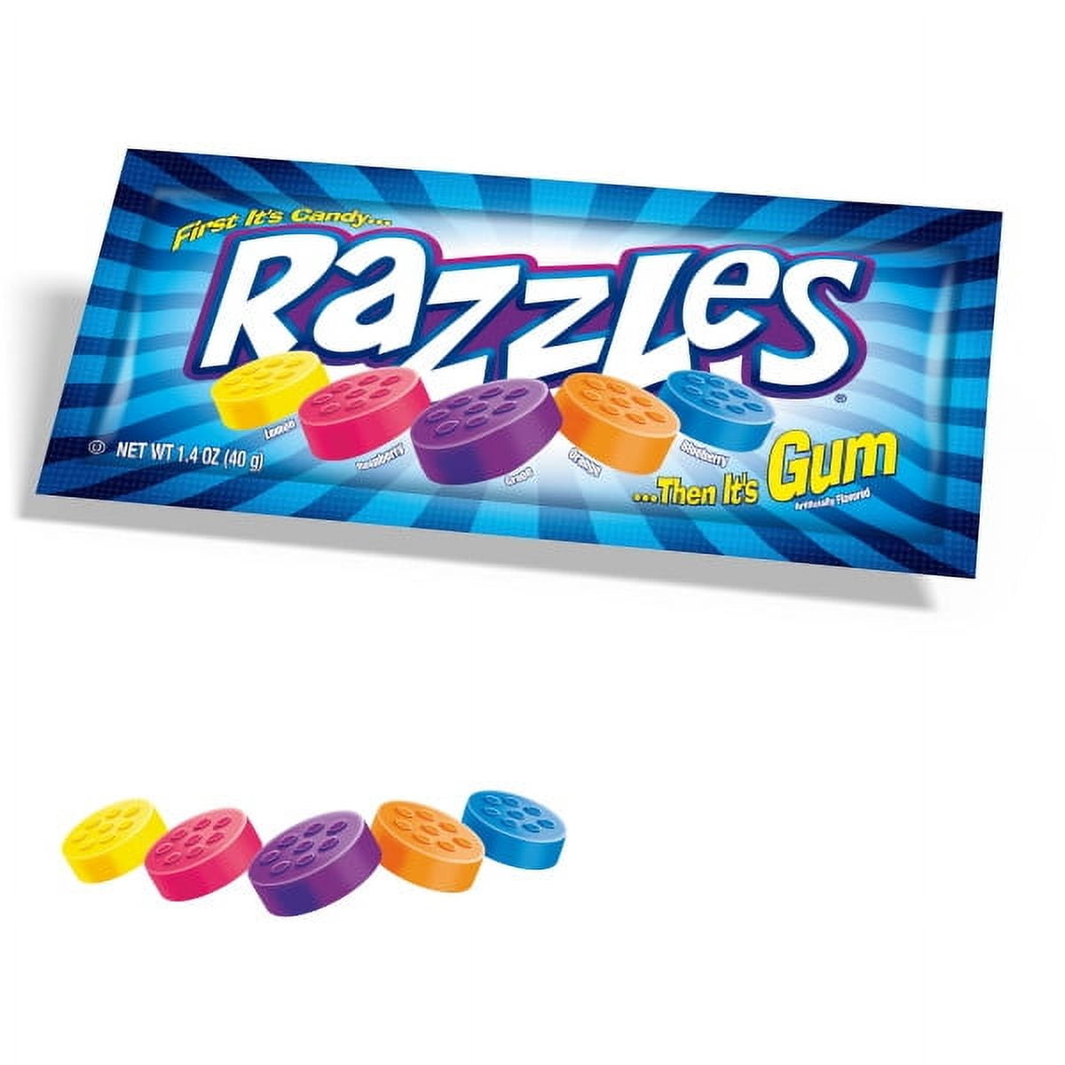 Razzles Classic Candy Gum 1.4 oz Pouch. Peanut Free and Gluten Free. Soy May Be Present.