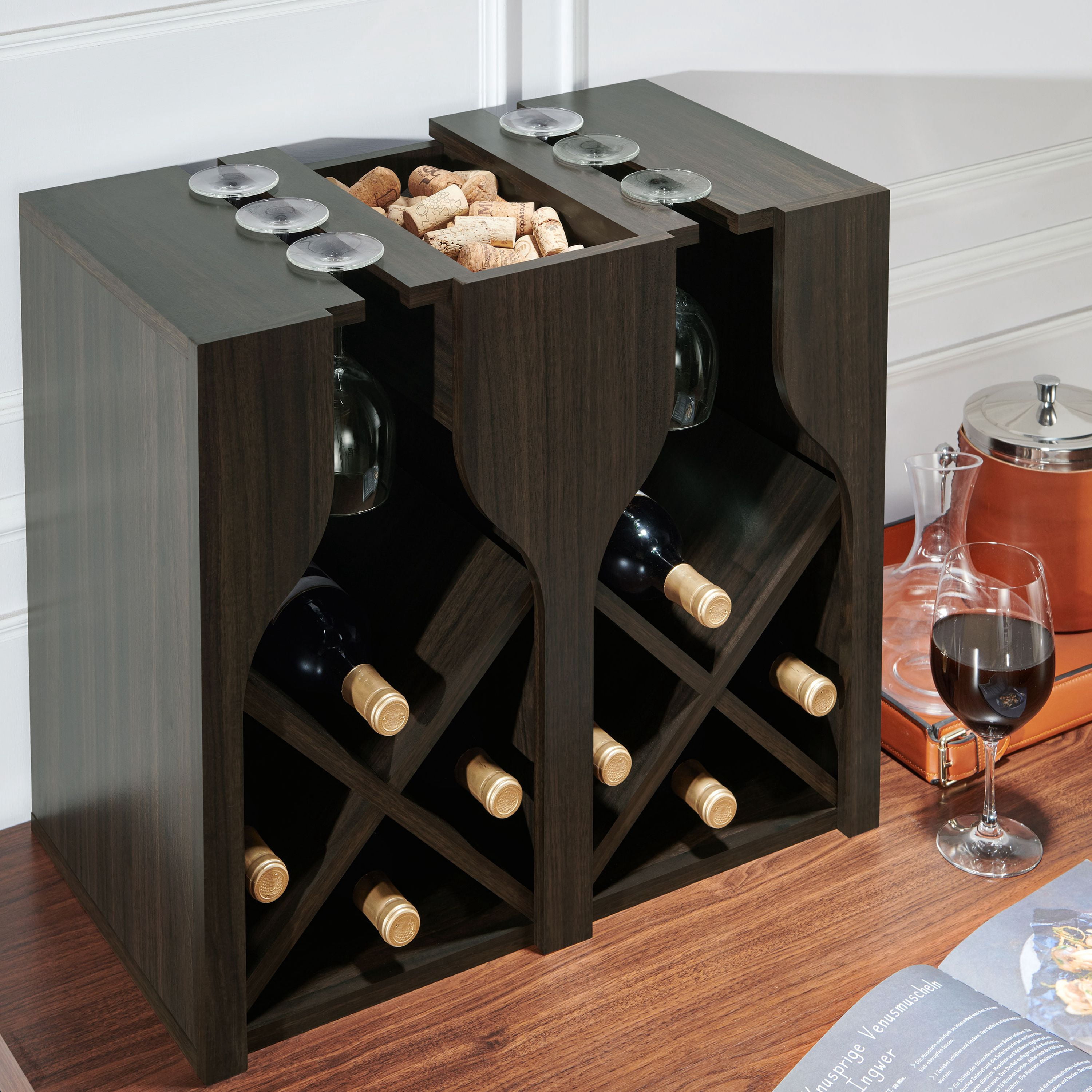 Furniture of America Tulum Wood Multi-Storage Wine Rack, Wenge