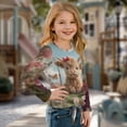thumbnail image 3 of Xixirimido Highland Cow Colorful Floral Pattern Girls Casual T-Shirt Crew Neck Tunic Tops Long Sleeve Loose Fit Soft Blouse Tie-hem Tees for Fall Winter, Size 11-12, 3 of 7