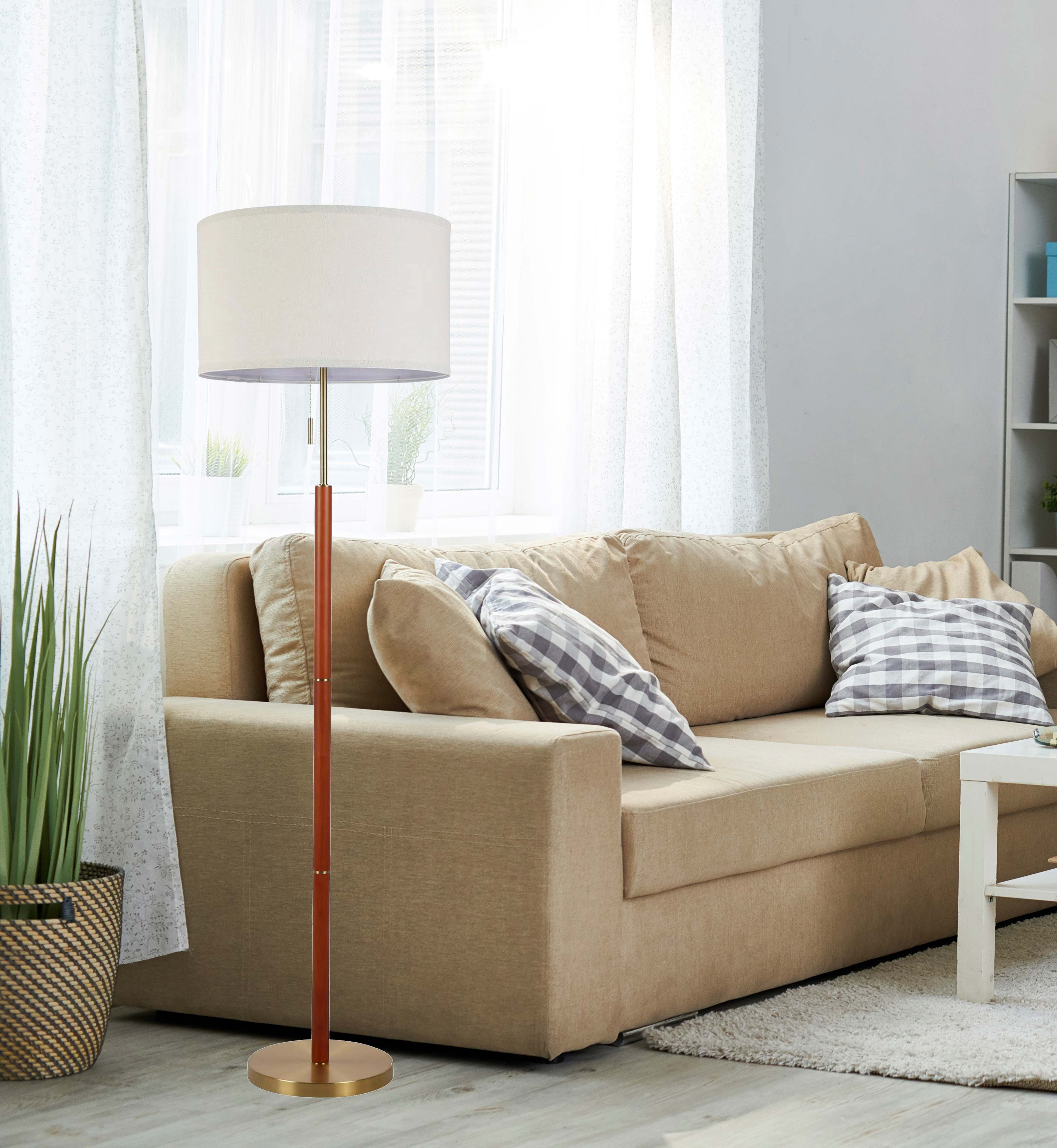 Simplee Adesso Wood and Brass 58"H Walnut Finish Floor Lamp with Pull Chain, Transitional, Adult Use