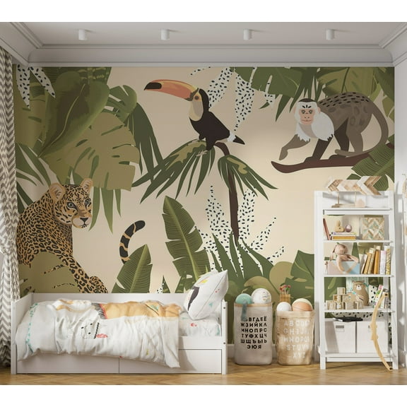 Animal Wallpaper Wall Mural - Abstract Jungle With Animals