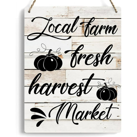 Novelty Local Fresh Harvest Market Fall Wood Sign Decoration Autumn Harvest Wooden Signs Rustic Hanging Plaque Wall Art Sign Wall Decor for Farmhouse Home Kitchen 5x10 Inch
