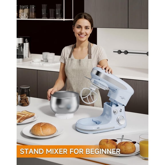 Stand Mixer 3.4QT Electric Kitchen Mixer with 6 Speeds, Tilt- Design, Stainless Steel Bowl for Baking Bread Cake