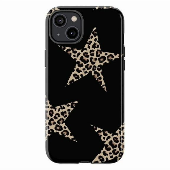 Black Leopard Print Stars iPhone Case, Slim Protective Cover for iPhone 16 15 14 13 12 Pro Max Mini