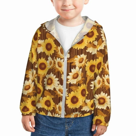 

Gaeub Vintage Wood Grain Sunflower B Print Athletic Sun Protection Hoodie for Kids Long Sleeve Outdoor UV Shirt Running Fishing Top for Boys Girls-3 Years