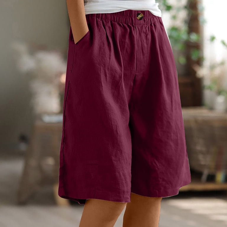 iHPH7 Womens Linen Shorts, Bermuda Shorts for Women, Knee Length