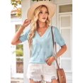 thumbnail image 5 of Women Spring Summer Short Sleeve Sweater Fashion Trendy Dressy Casual Outfit Versatile Knit Blouse Light Blue M, 5 of 6