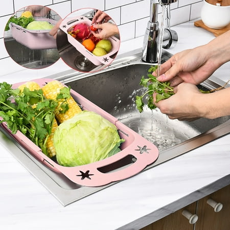 

Tiezhimi Kitchen Sink Shelf Retractable Basket Household Fruit And Vegetable Washin
