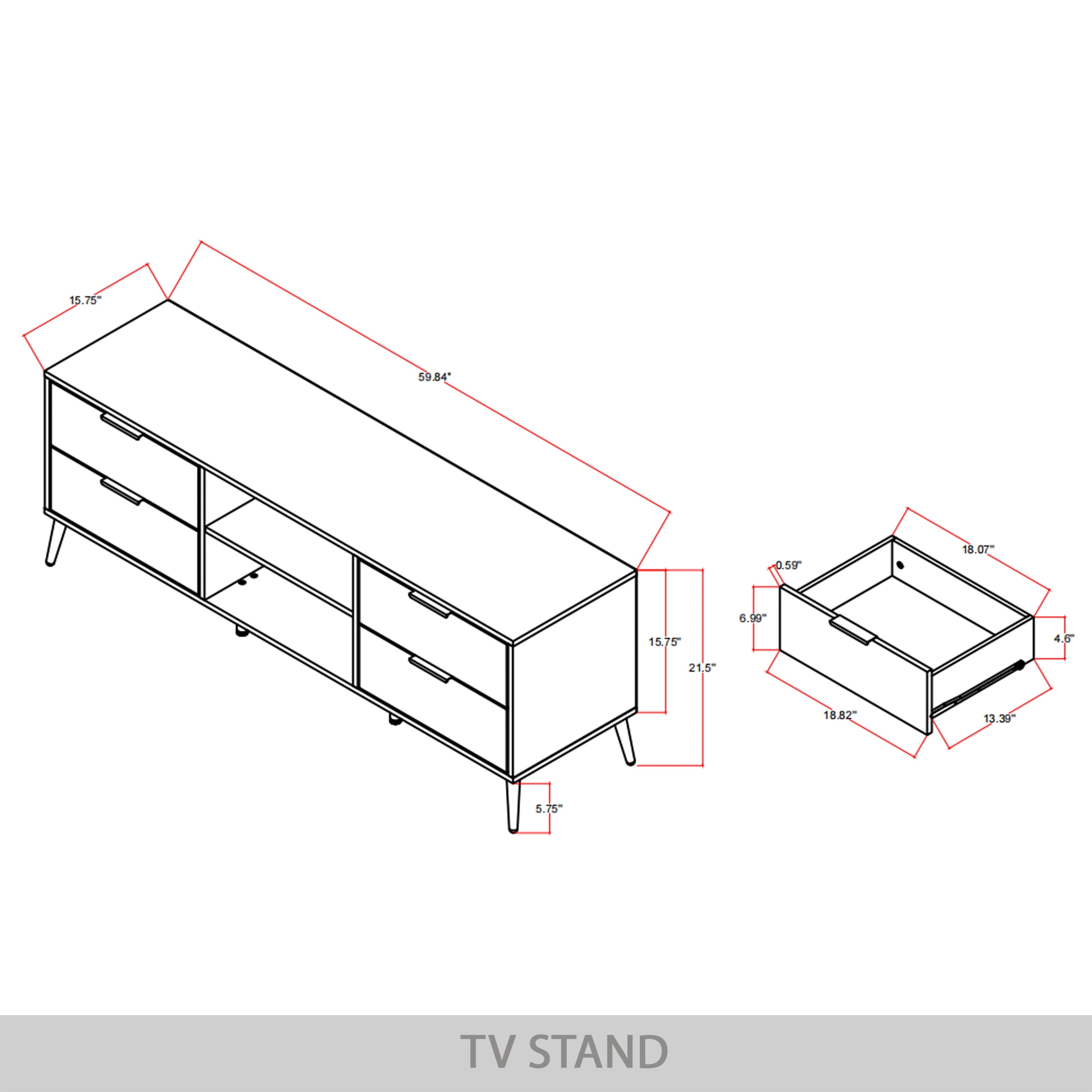 Castle Place Contemporary TV Stand Console for TVs up to 70" , Black
