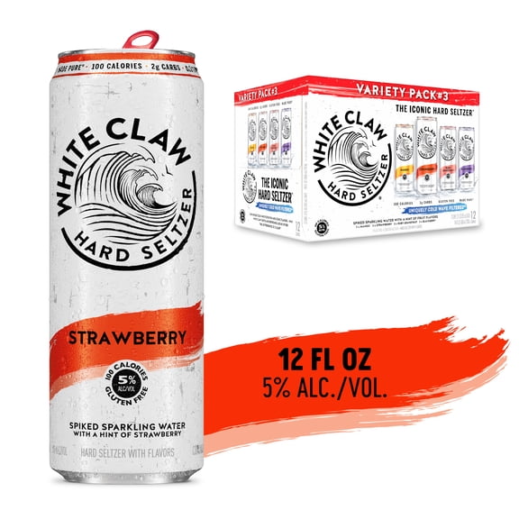 White Claw Hard Seltzer Variety Pack No. 3, 12 Pack, 12 fl oz Cans, 5% ABV