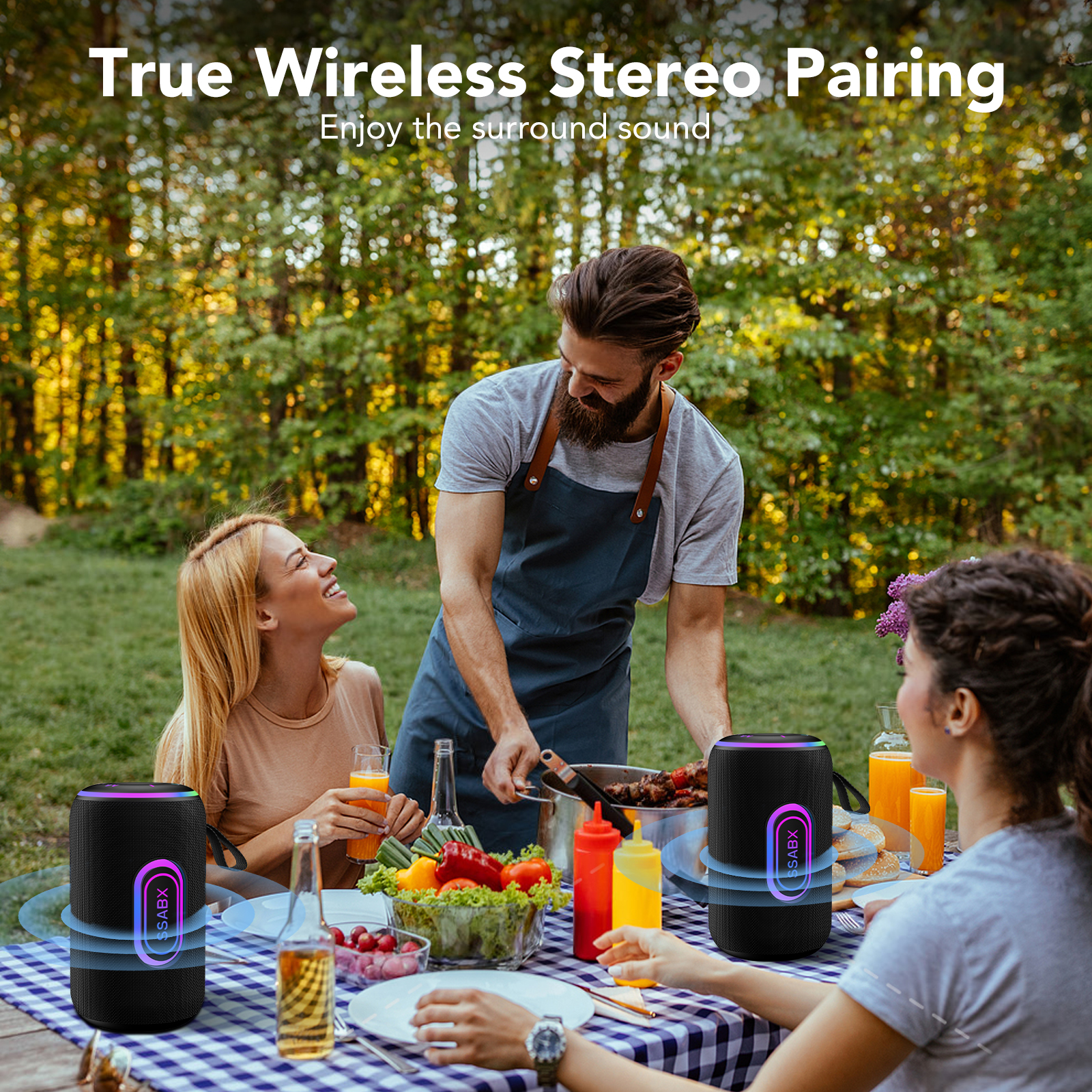 CASCHO Portable Bluetooth Speaker, 35W with RGB Lights, Black photo 6