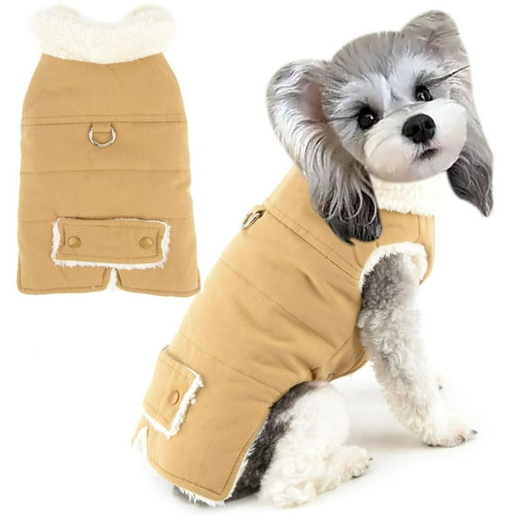 Lined Winter Dog Jacket Coats For Small Breed Puppy Pet Cold Weather Vest With Leash Attachment