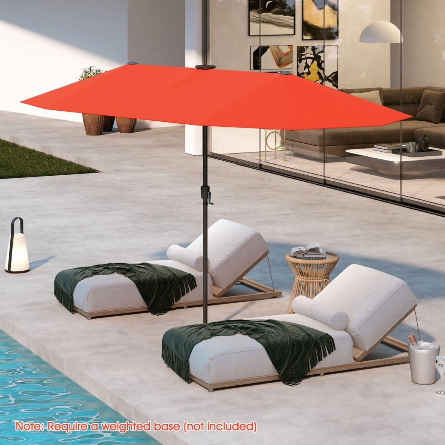 GVN Outdoor Patio Umbrella,Patio Umbrella,13 FT Large Patio Umbrella with LED Solar Lights and Crank Handle-Orange