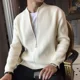 thumbnail image 2 of Ropa de hombre Abrigo con cremallera Suéteres de punto lisos para hombre Chaqueta con cremallera Cárdigan de color sólido con cuello grueso Invierno Primavera Otoño X, 2 of 4