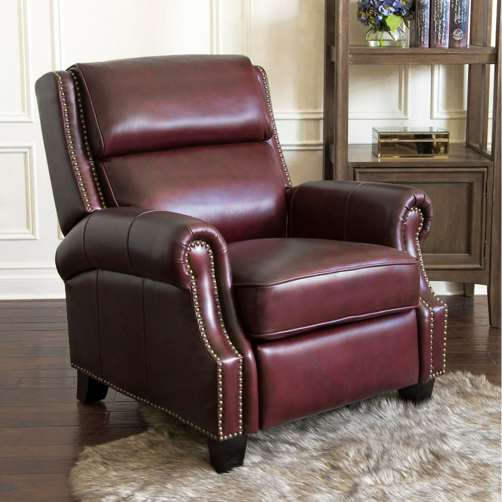 Odette Burgundy Top Grain Leather Push Back Recliner