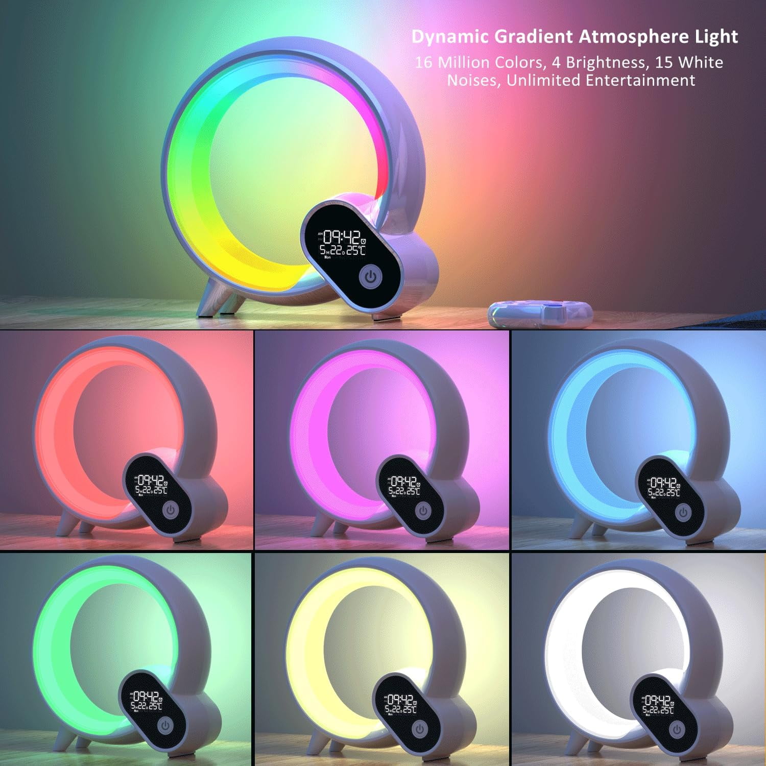 Wake Up Light, Smart Sunrise Alarm Clock for Kids Baby Sound Machine with 15 Soothing Sounds Bluetooth Speaker Night Light with Snooze,Timer, App, Remote Control Bedside Lamp for Bedroom Gifts