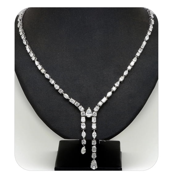 11Ct Pear Cut Lab-Created Diamond Tennis Wedding Necklace 14k White Gold Plated Silver 18"