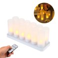 thumbnail image 1 of Velas LED recargables con control remoto, 12 piezas, luz cálida intermitente, ideales para decoración de bodas, Navidad y cenas elegantes. Incluyen copas esmeriladas y base de carga. Seguras y, 1 of 6