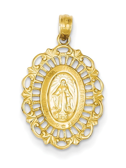 Solid 14K Yellow Gold Miraculous Medal Virgin Mary Pendant Catholic 1.3 grams 