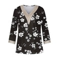 thumbnail image 4 of Weiqiqre Summer Fashion Tops for Women Floral Printed Lace V-Neck 3/4 Sleevet Casual T-shirt Blouse, 4 of 5