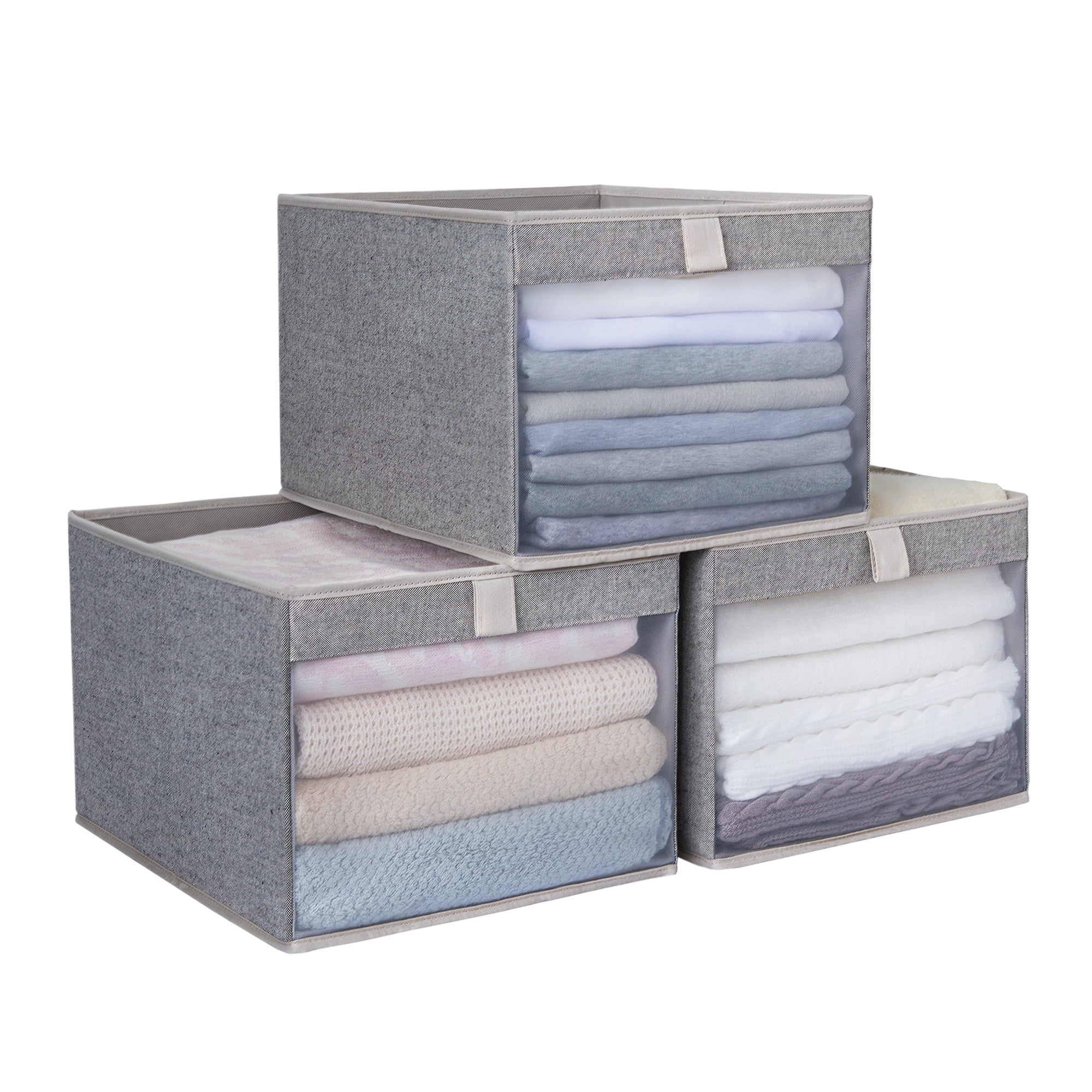 Gray Stackable Storage Bins, Collapsible Storage Bins for Bedroom