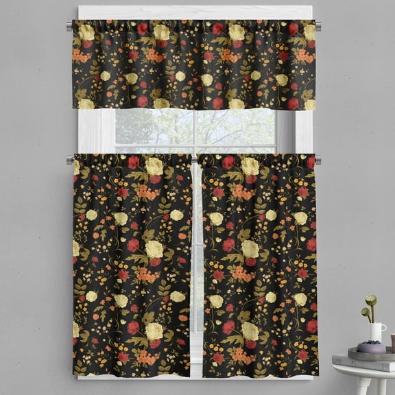 Ambesonne Dark Floral Valance & Curtain, Flowers Victorian Art, 55"x24", Burgundy and Pale Coffee