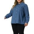 thumbnail image 4 of Unique Bargains Women's Plus Size Denim Long Sleeve Button Down Jean Jacket 4X Mid Blue, 4 of 6