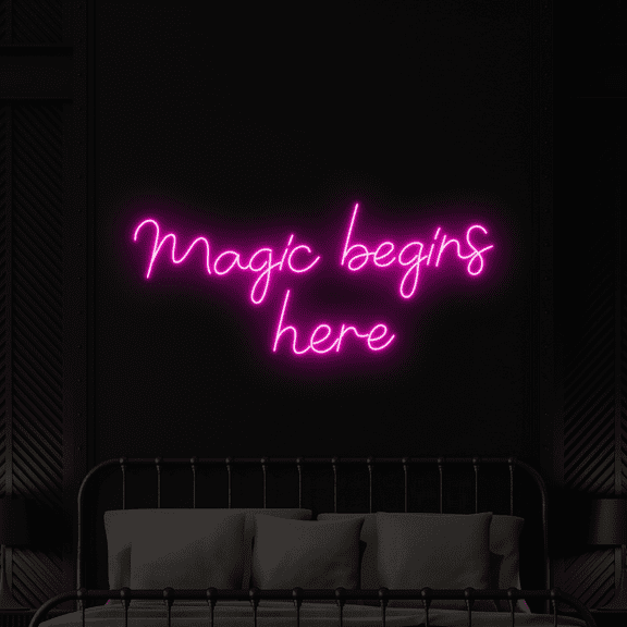 Craftnamesign Magic Begins here Neon Sign, Quotes LED Signs, Bedroom Decor