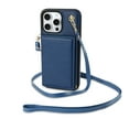 thumbnail image 3 of for iPhone 16 Pro Max Case, PU Leather Crossbody Wallet Case with Card Holder, Kickstand, Magnetic Clasp Folio Zipper Purse, Adjustable Removable Strap, Protective Back Cover, Blue, 3 of 11