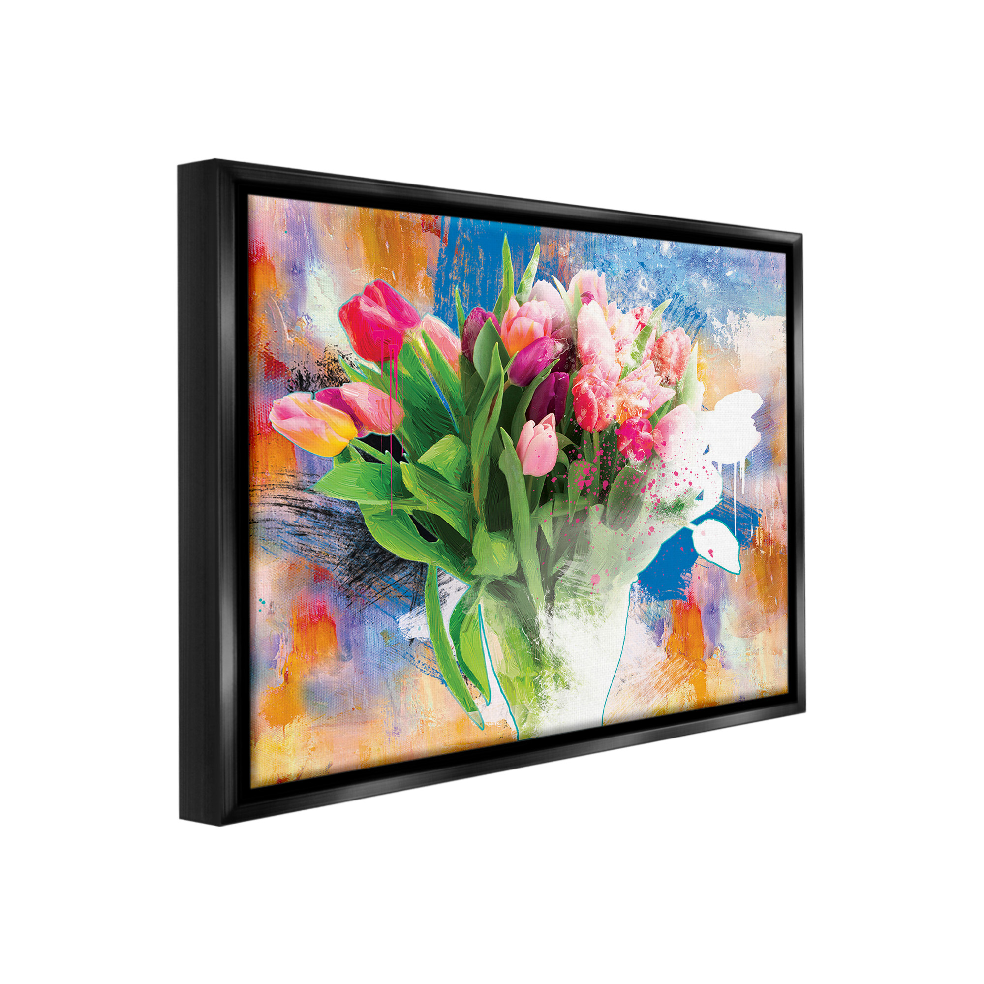 Stupell Industries Urban Spring Bouquet Botanical & Floral Painting Black Floater Framed Canvas Art Print Wall Art, 21 x 17