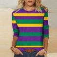 thumbnail image 2 of Women's Tops, Tees & Blouses,Mardi Gras Shirts for Women 3/4 Sleeve Sequin Crew Neck Mardi Gras Outfits Summer Graphic Holiday Carnival Shirt, 2 of 5