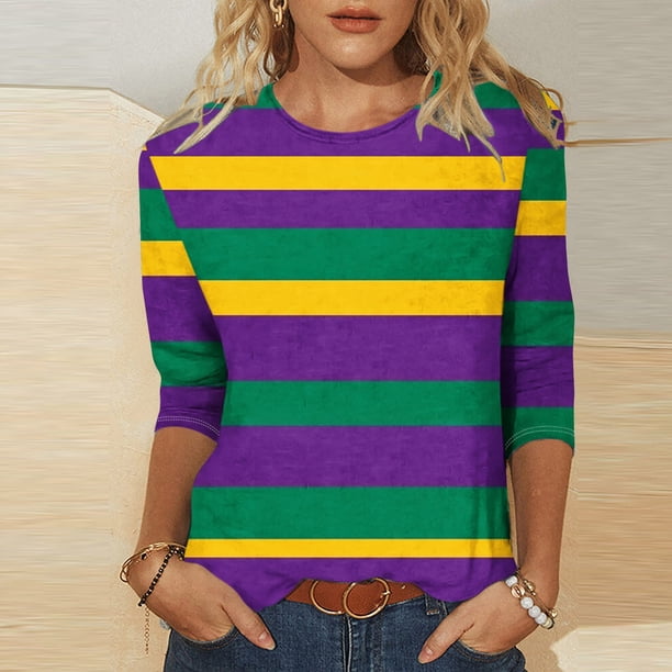 TaTaai Carnival Women's Casual Print Round Neck 3/4 Sleeve T-Shirt Loose Top Gift