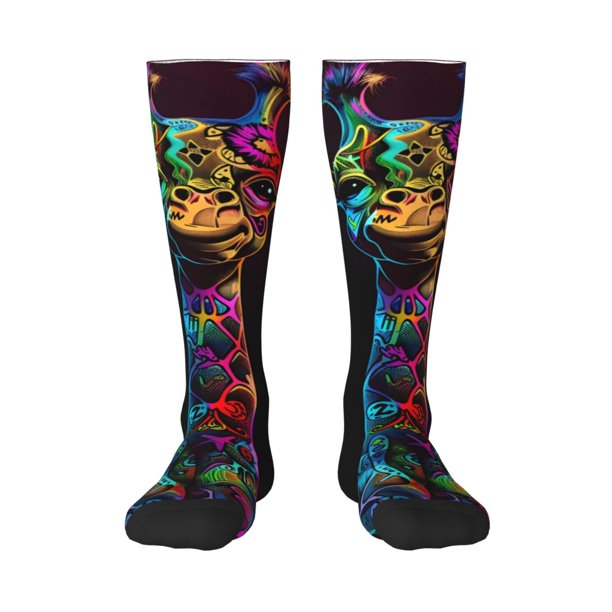 Balery Neon Psychedelic Giraffe Calcetines novedosos Calcetines deportivos Calcetines hasta la rodilla Calcetines de algodón Calcetines originales y geniales