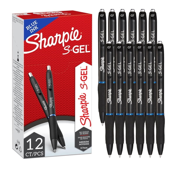 Bolígrafos de gel Sharpie S-Gel de punta media, 0,7 mm, tinta azul, 12 unidades