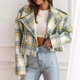 thumbnail image 4 of Womens Plaid Cropped Trench Coats Long Sleeve Lapel Casual Open Front Jackets Outerwear with Pockets, 4 of 5