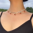 thumbnail image 4 of Collar de cadena de eslabones de tenis de cereza con colgante de cereza de cristal helado, gargantilla de hip hop, collar de cadena de clavícula de cristal brillante con dije de cereza boho para mujeres y niñas, joyería para regalo de fiesta Sailing  Electrónica, 4 of 5