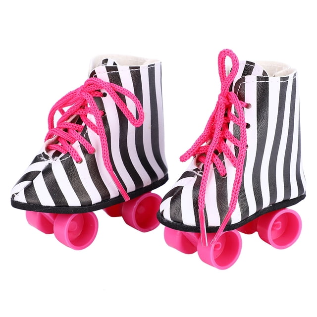 Accesorios de juguete de moda, zapatos de patín para muñecas de 18 pulgadas (rayas blancas y negras)