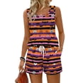 thumbnail image 2 of Women's Halloween 2 Piece Sets Pumpkin Bat Scoop Neck Funny Tank Tops and Skeleton Spiderweb Wide Leg Spooky Shorts, S, 2 of 6
