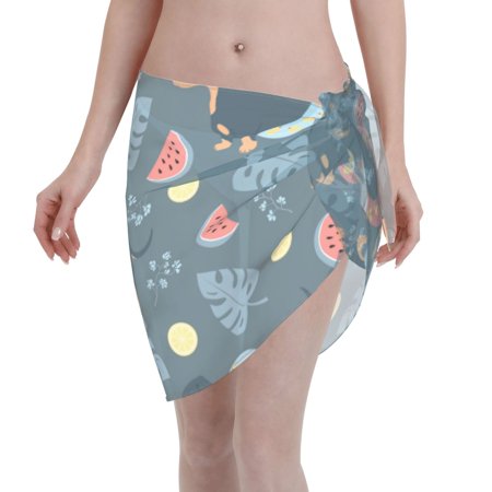 Coaee Watermelons Dachshunds Women s Short Sarongs Beach Wrap Sheer Bikini Wraps Chiffon Cover Ups for Beach  Swimming  Holiday