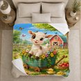 thumbnail image 5 of Cute young animal Goat Flower Wagon Farm Scene Ducklings, Festive Holiday Scene, Warm Flannel Blanket for Ranch House and Living Room, Horse Lovers Housewarming Gift, Rustic Home Decor, 5 of 9